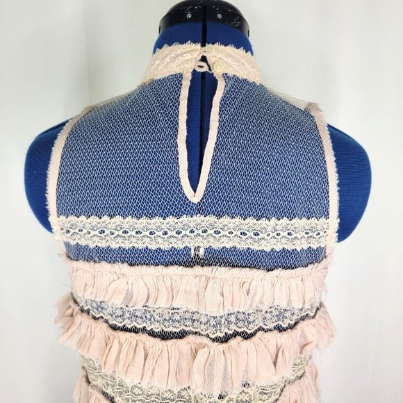 Free People One Tiered Ruffle Gauze Mesh Boho Mini Dress Size XS - Picture 7 of 8